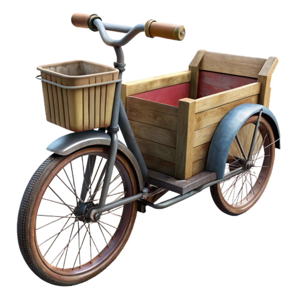 magnificent creative Cargo Bike with Large Basket Front View Cutout detailed png