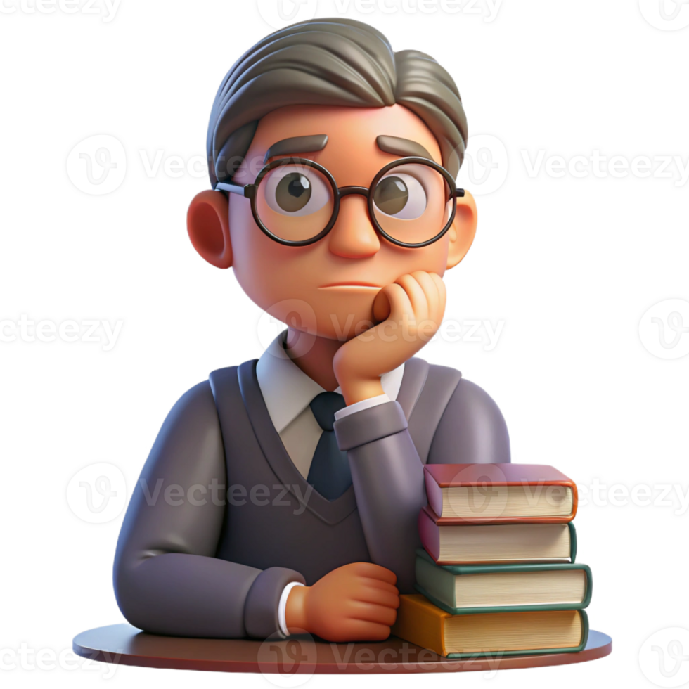 serene rustic Portrait of a Thoughtful Scholar with Glas exclusive png