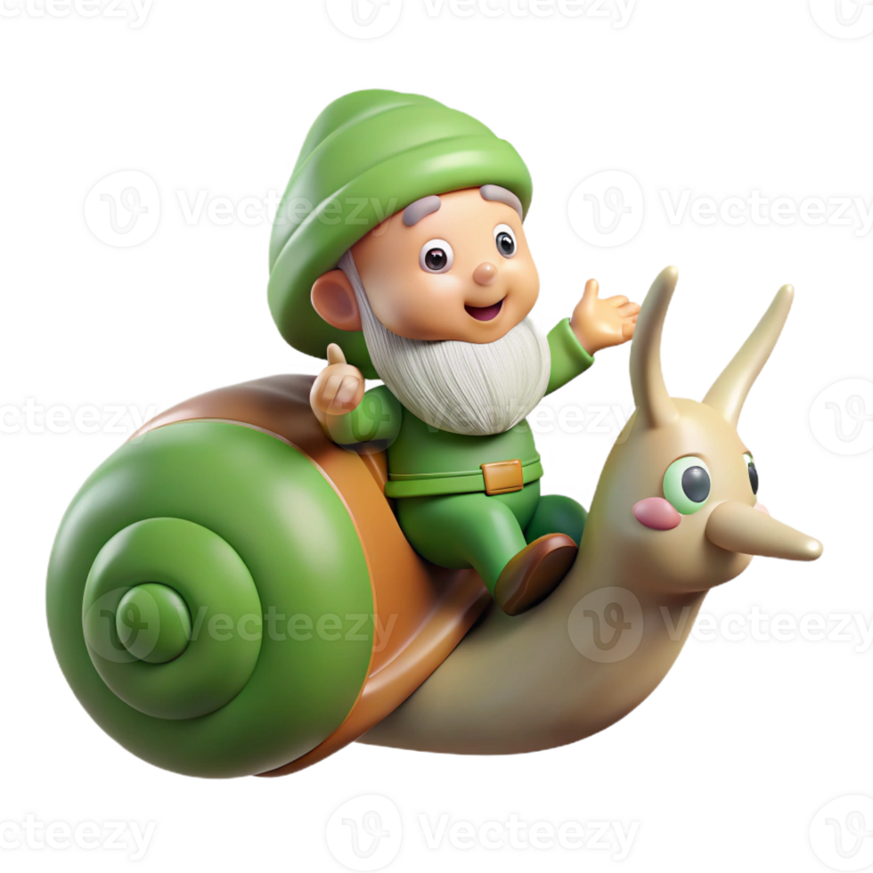 vibrant modern A Playful Gnome Riding a Giant Snail Sof png
