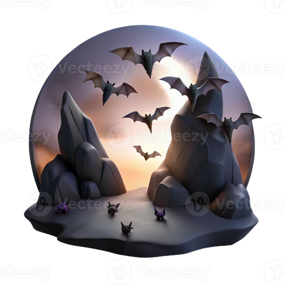 serene minimalist A Colony of Bats Flying out of a Dark C professional png