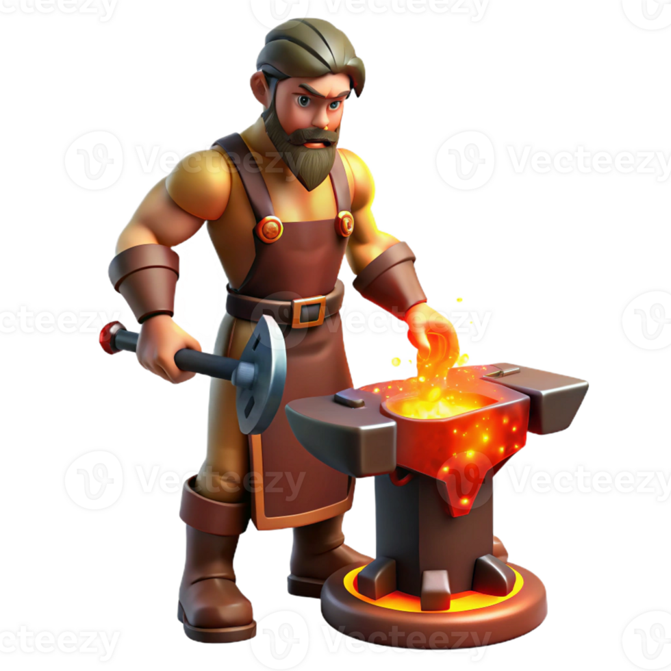 serene minimalist A Creative Hephaestus Forging a Weapon In high quality png