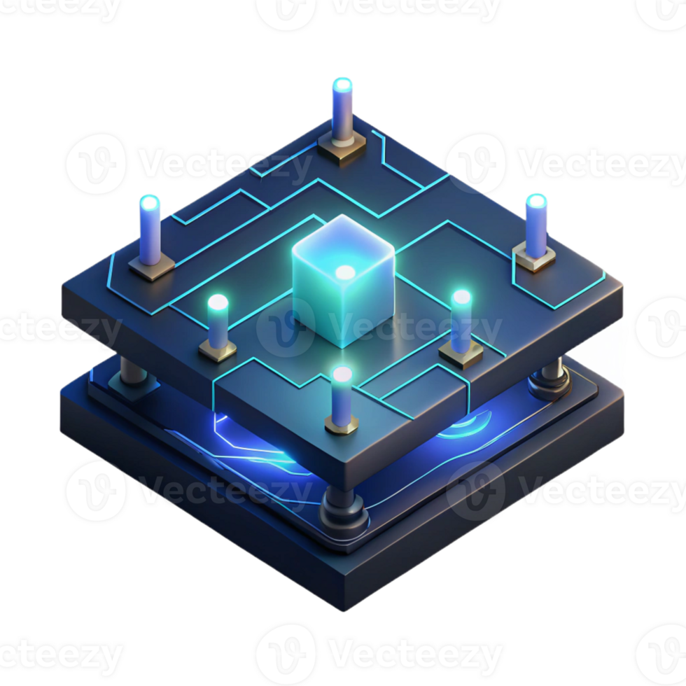 dramatic artistic A Single Glowing Circuit Board Floating high quality png