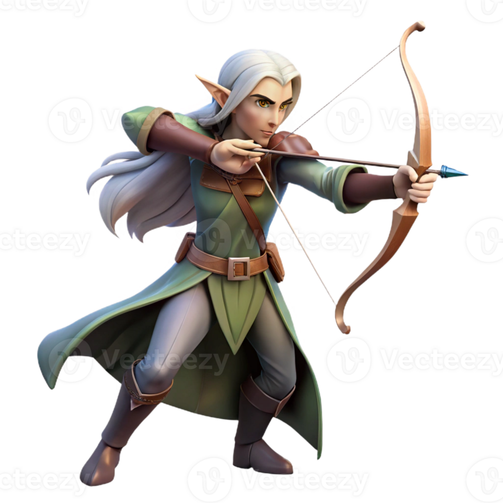 serene modern A Graceful Elf Warrior with Flowing Silver high resolution png