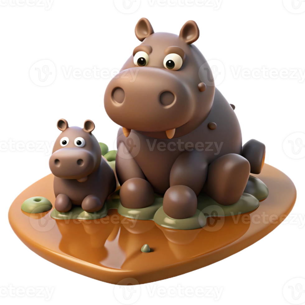 magnificent rustic A Family of Hippos Wallowing in a Muddy R detailed png