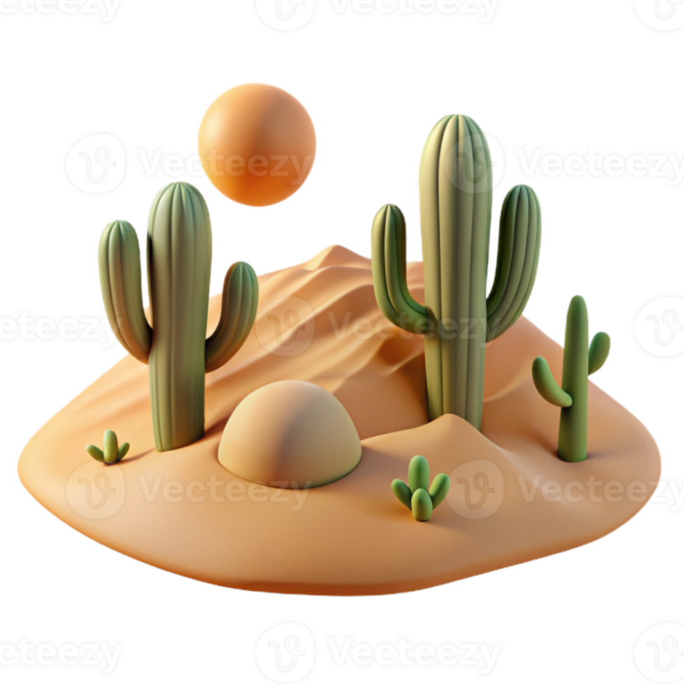 dramatic contemporary A Desert Landscape with Cacti and Sand Dun detailed png