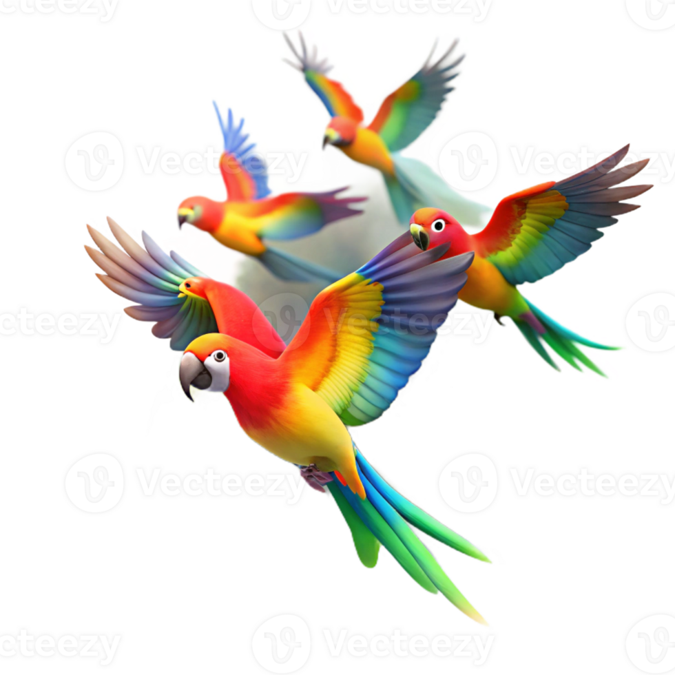 dramatic artistic A Flock of Brightly Colored Parrots Flyin genuine png