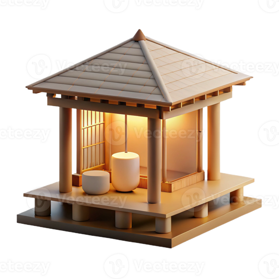 dramatic modern A Minimalist Japanese Teahouse Made of B detailed png