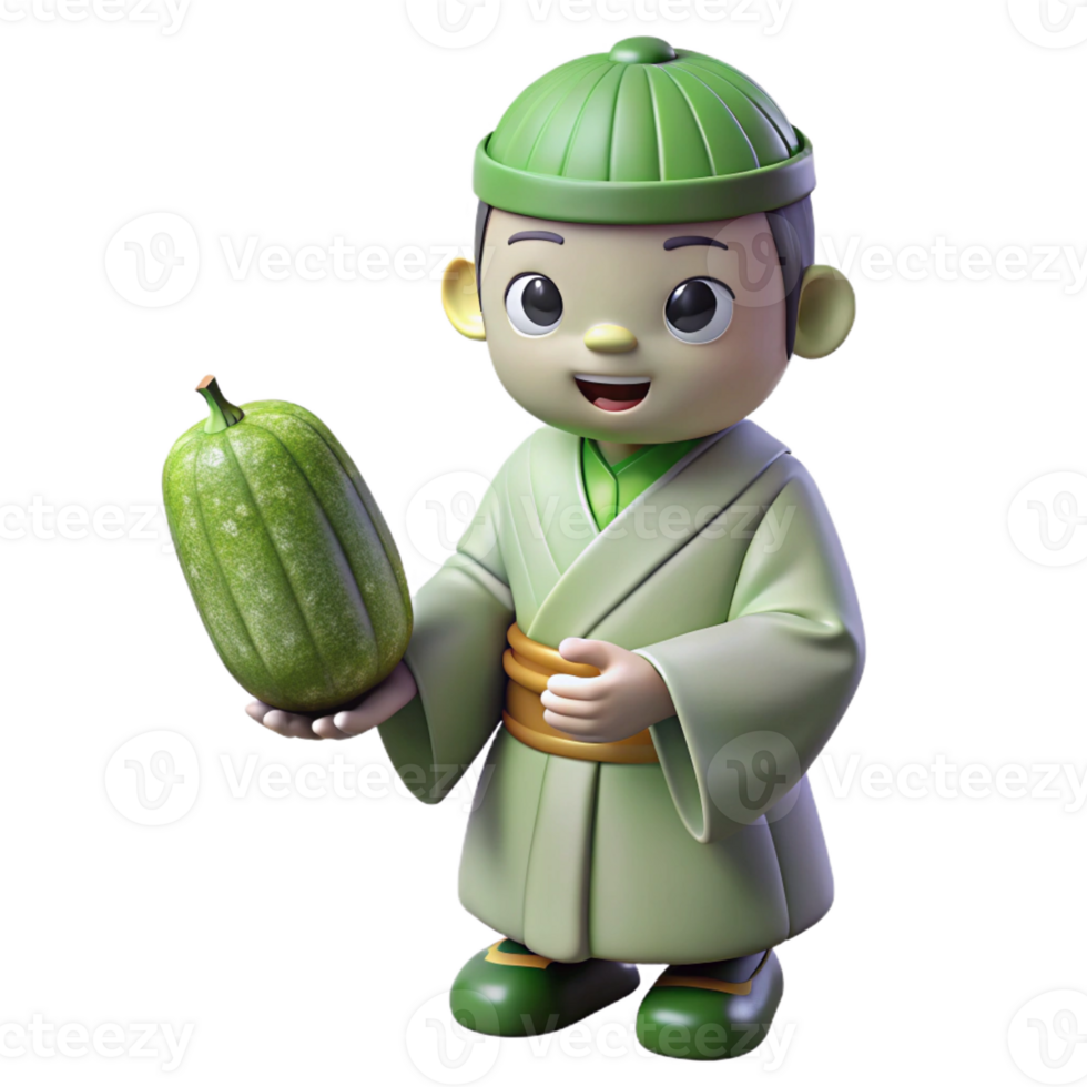 magnificent minimalist A Benevolent Kappa Offering a Cucumber professional png