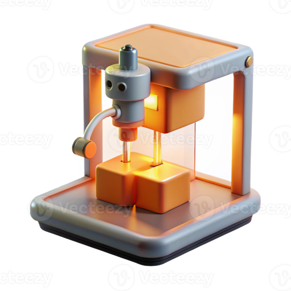 beautiful vintage 3d Printer Making Tiny Robot high resolution png