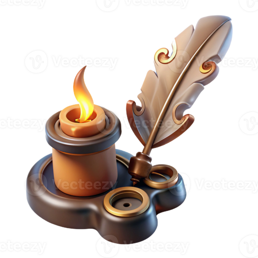 serene artistic A Steampunk Writing Quill with Intricate detailed png
