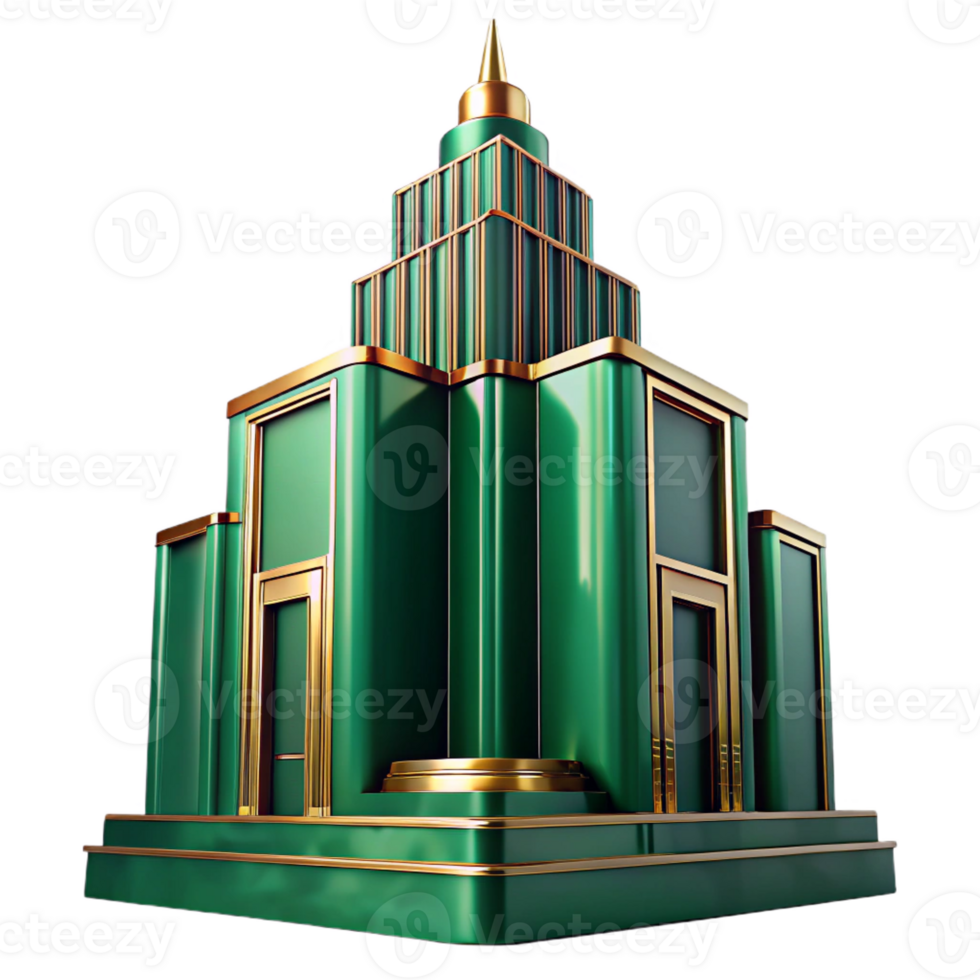 stunning rustic Art Deco Skyscraper Emerald Green and Gol 4K png