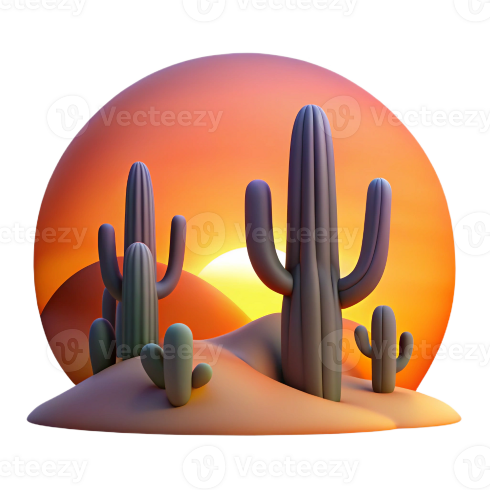 vibrant creative A Desert Landscape at Sunset Cacti Silh professional png