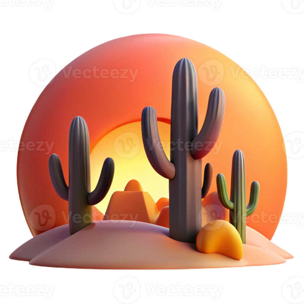 magnificent artistic A Desert Landscape at Sunset Cacti Silh high quality png