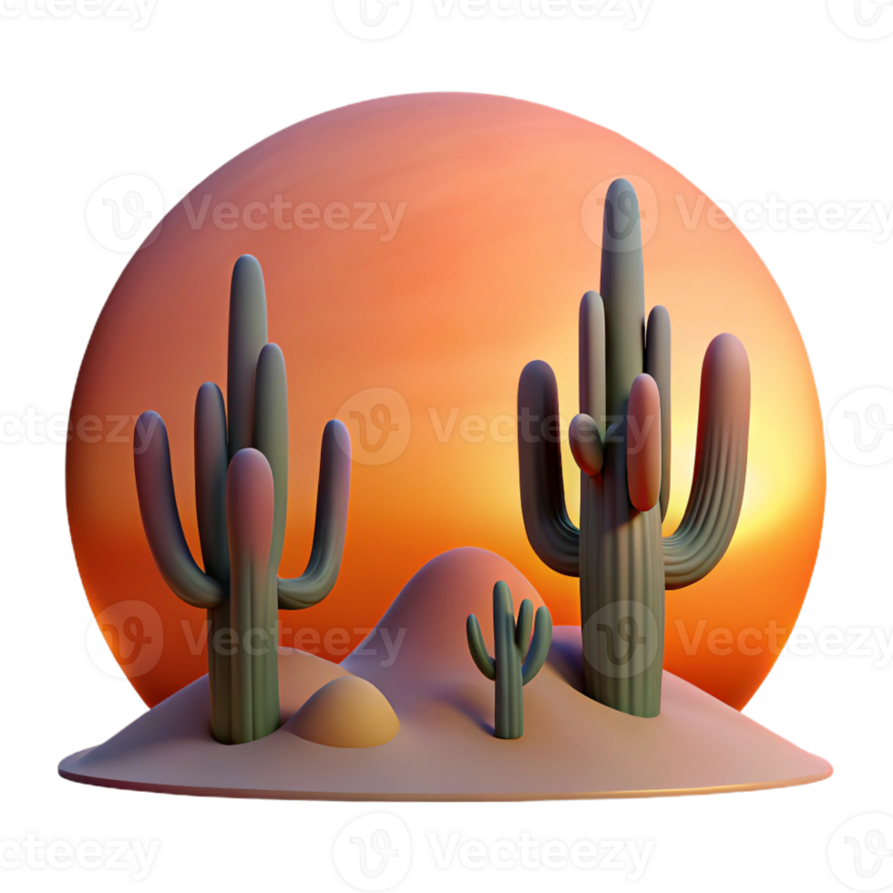 wonderful rustic A Desert Landscape at Sunset Cacti Silh authentic png