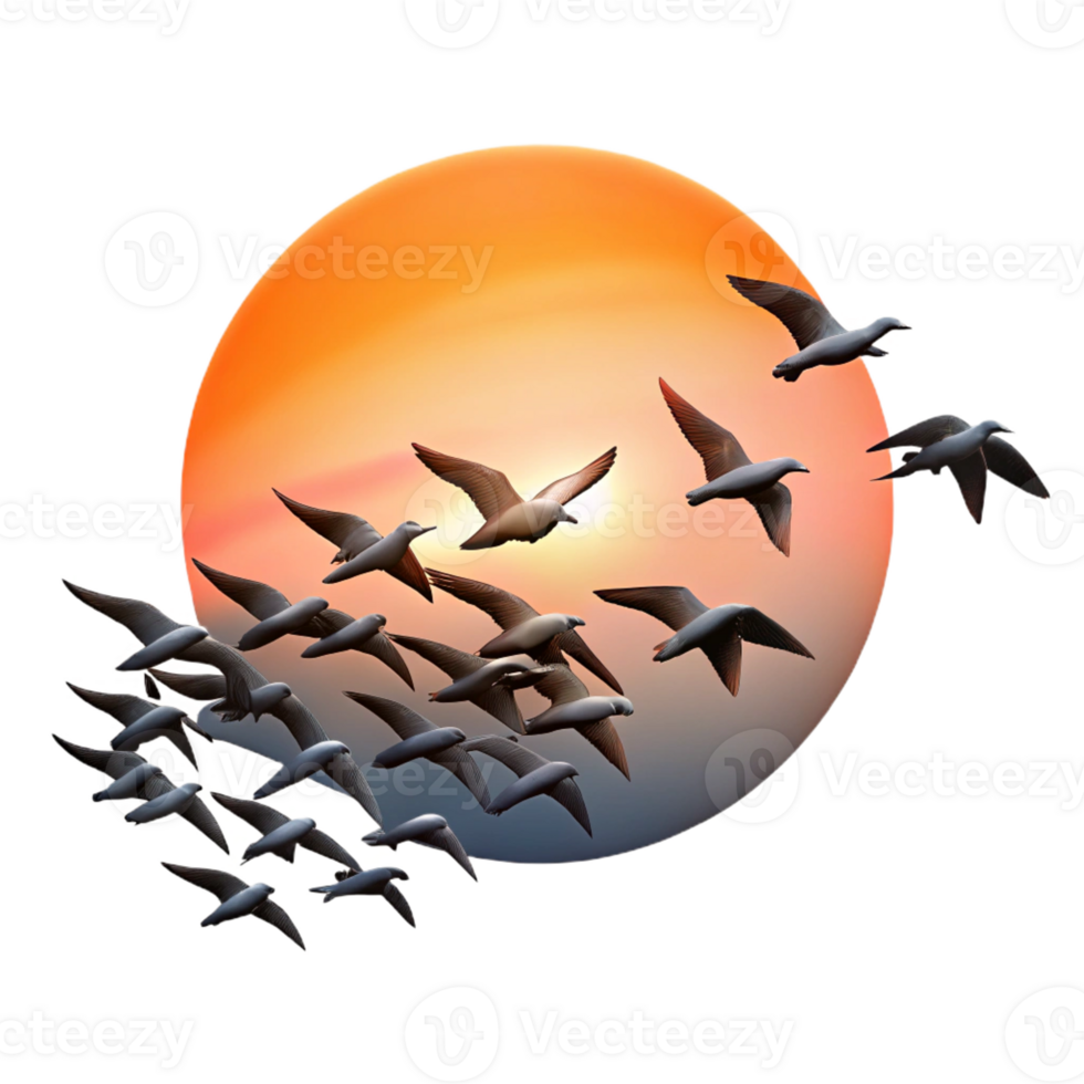 serene minimalist A Flock of Birds Migrating in a V Formati high resolution png