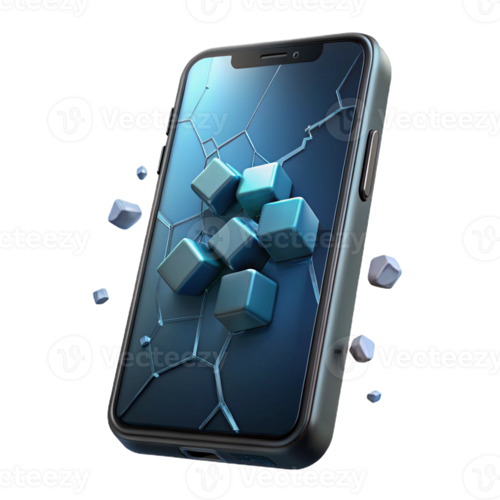 vibrant minimalist A Cracked Smartphone Screen Displaying A high quality png