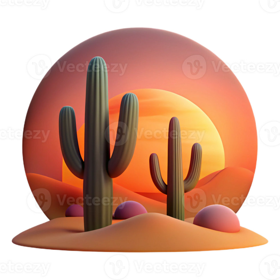 beautiful traditional A Desert Landscape at Sunset Cacti Silh professional png
