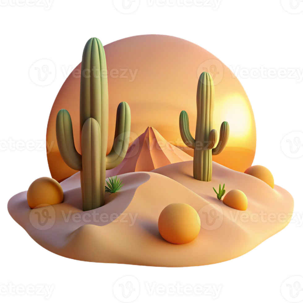 impressive contemporary A Desert Landscape at Sunset with Cacti authentic png