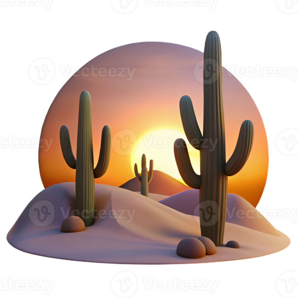 serene artistic A Desert Landscape at Sunset Cacti Silh exclusive png