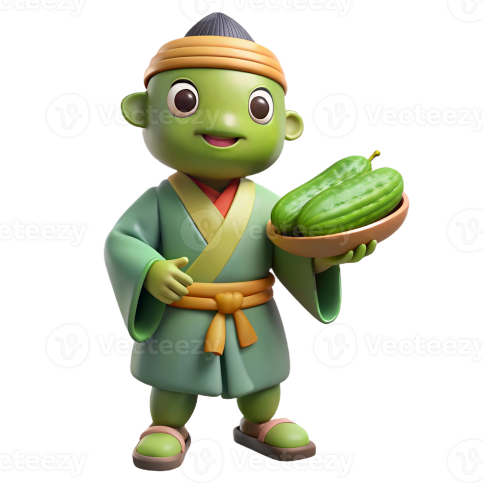 elegant vintage A Benevolent Kappa Offering a Cucumber authentic png