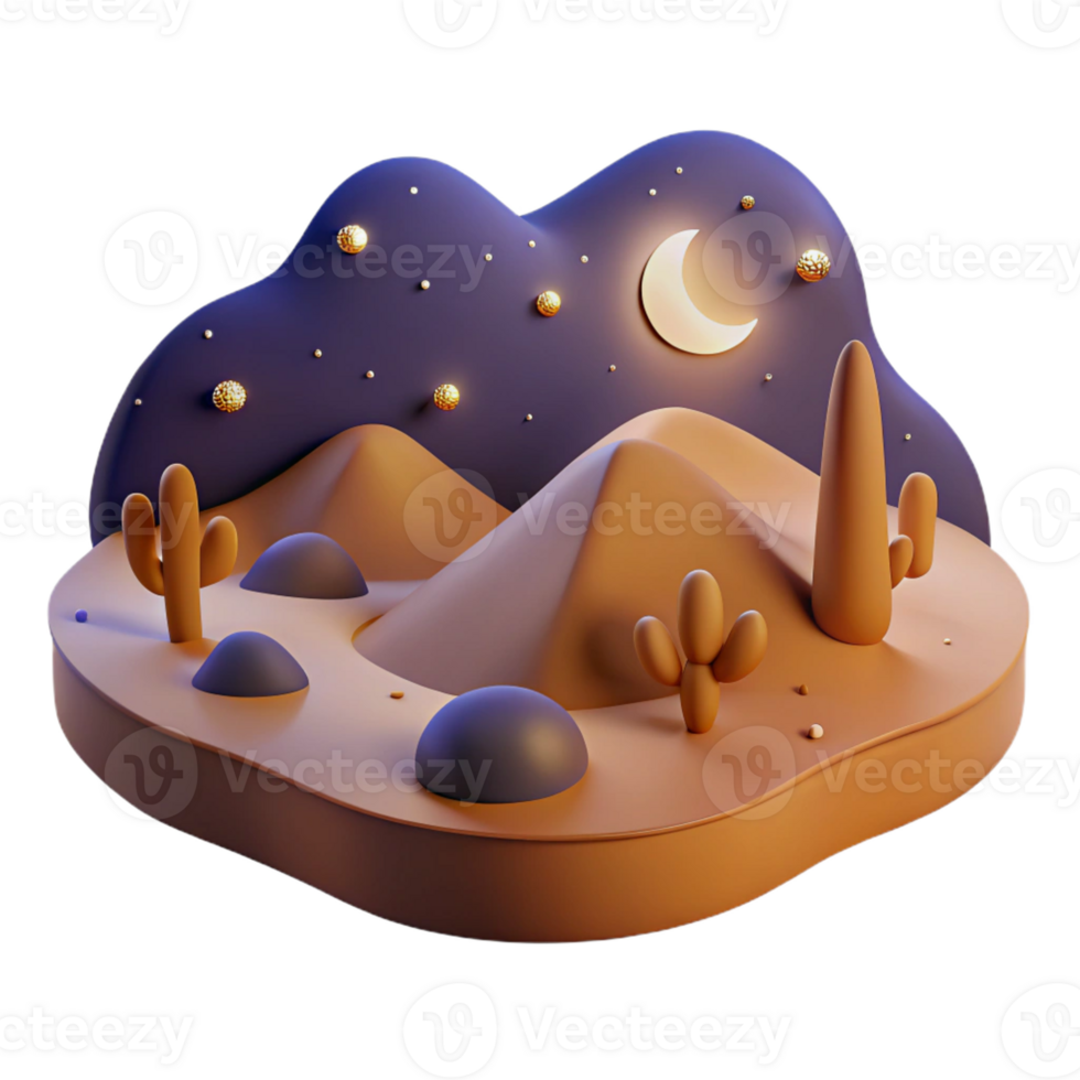 vibrant abstract A Desert Landscape at Night Starry Sky M detailed png