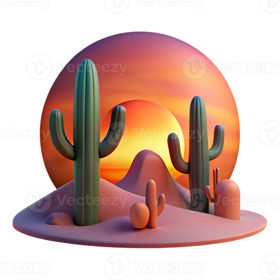 stunning artistic A Desert Landscape at Sunset Cacti Silh exclusive png