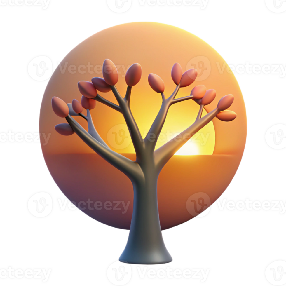 vibrant traditional A Stylized Depiction of a Tree Silhouett 4K png