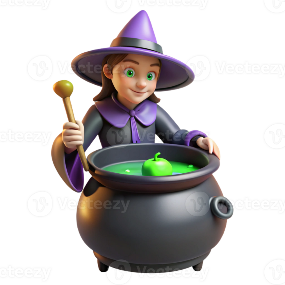 wonderful traditional A Powerful Witch Brewing a Potion Bubbl original png
