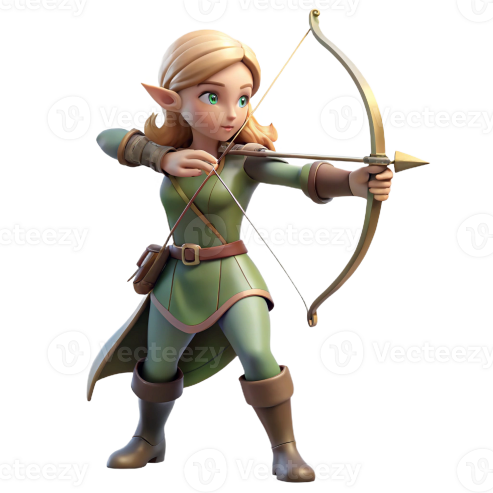 elegant traditional A Graceful Elf Archer Aiming Her Bow at A detailed png