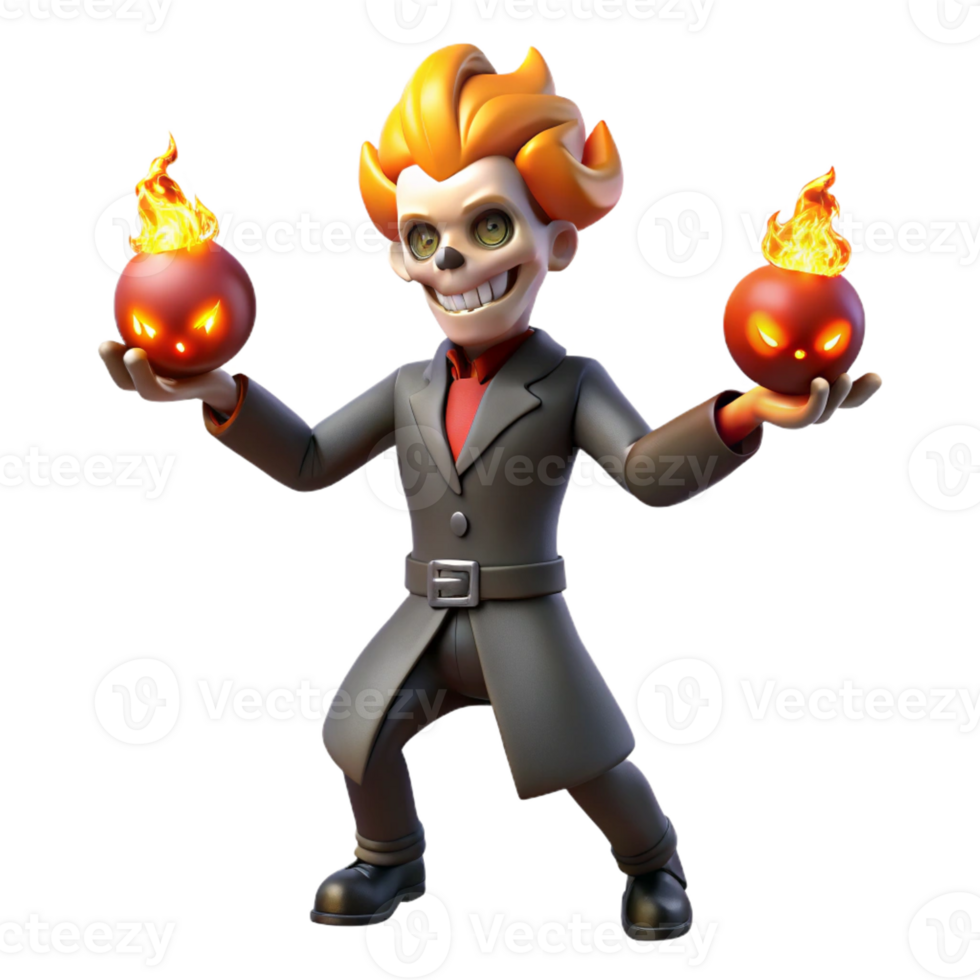 stunning creative A Mischievous Imp Juggling Flaming Skulls 4K png