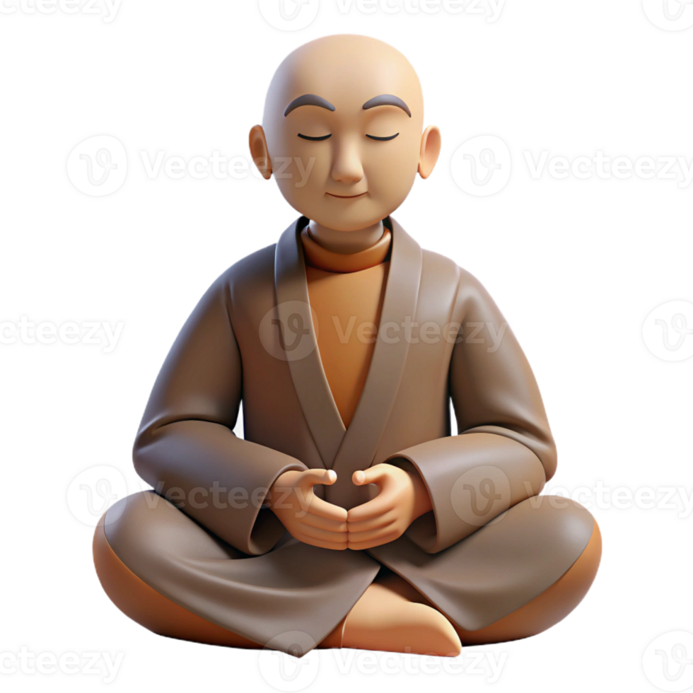 dramatic abstract Portrait of a Serene Monk in Simple Robe authentic png