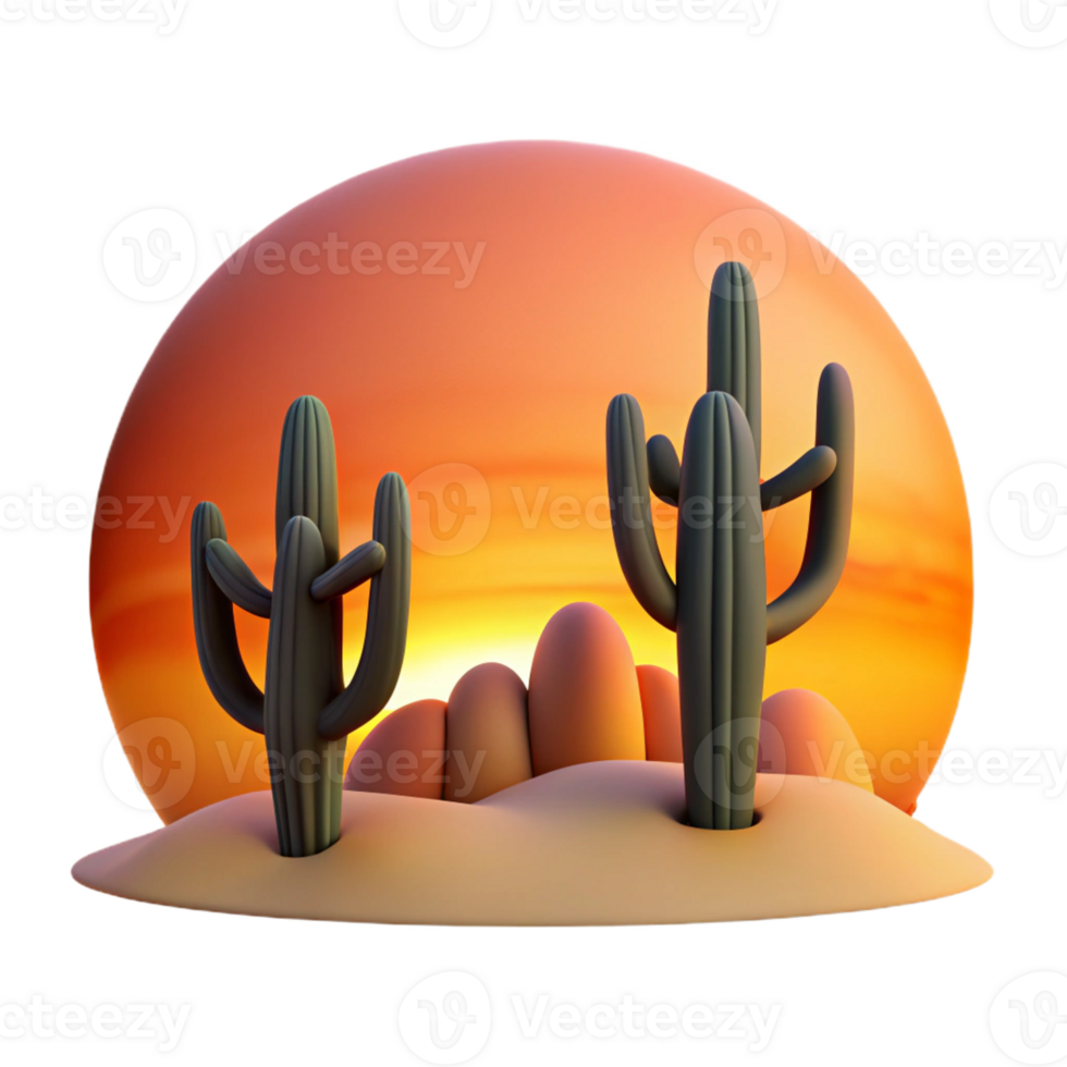 serene rustic A Desert Landscape at Sunset Cacti Silh authentic png