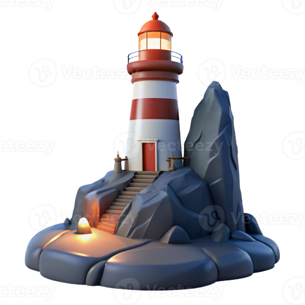 beautiful minimalist A Solitary Lighthouse on a Rocky Cliff D detailed png