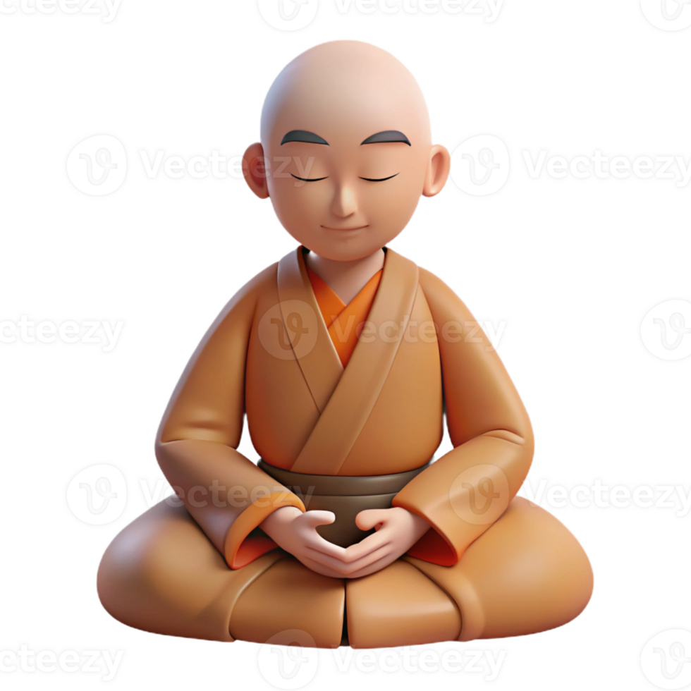 dramatic modern Portrait of a Serene Monk in Simple Robe authentic png