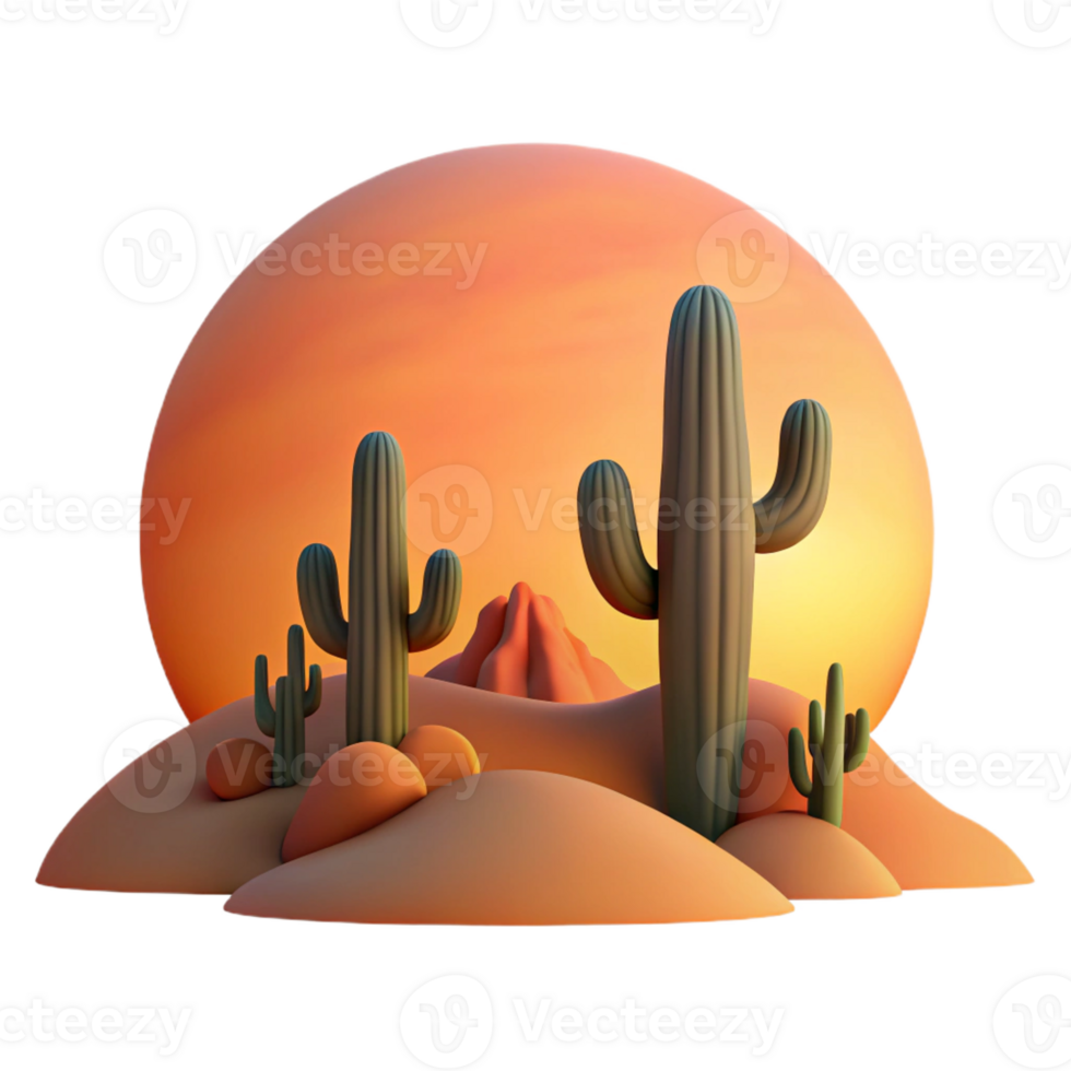 beautiful artistic A Desert Landscape at Sunset Cacti Silh professional png