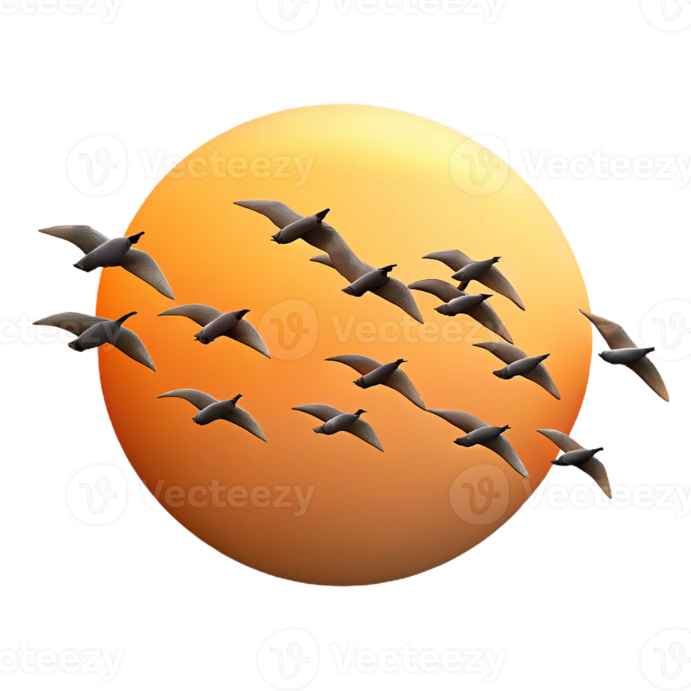 beautiful minimalist A Flock of Birds Migrating in a V Formati professional png
