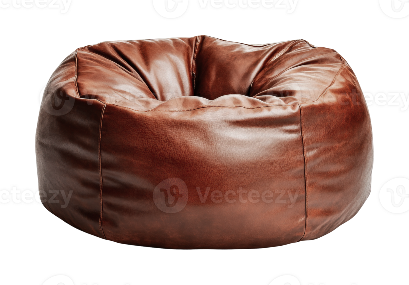 Luxurious brown leather bean bag chair with plush design for comfortable seating, cut out png