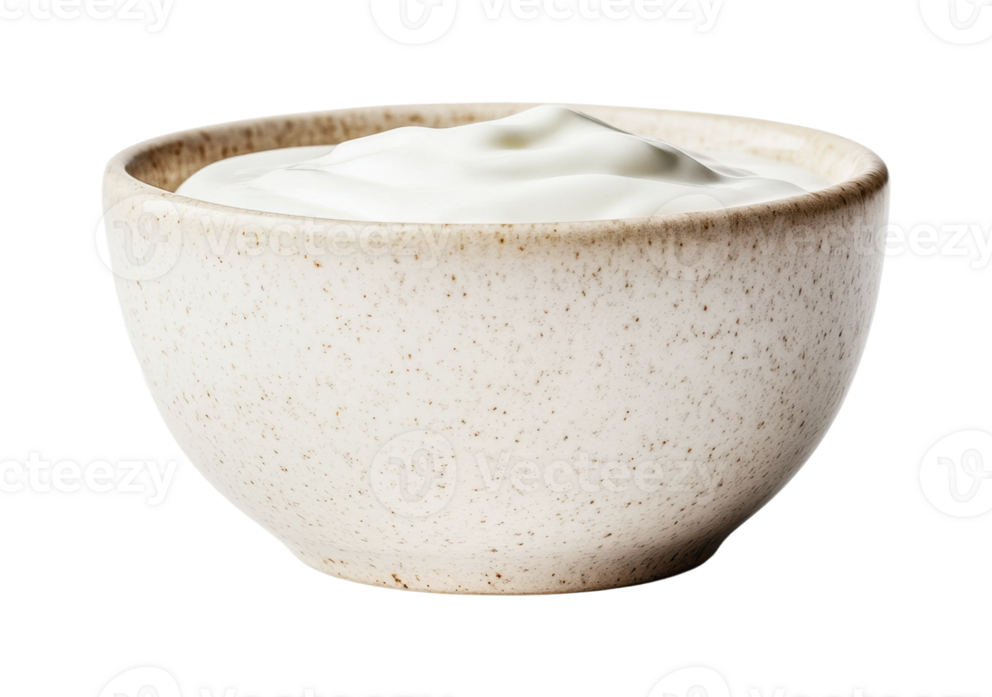 Ceramic bowl filled with creamy yogurt on table, cut out png