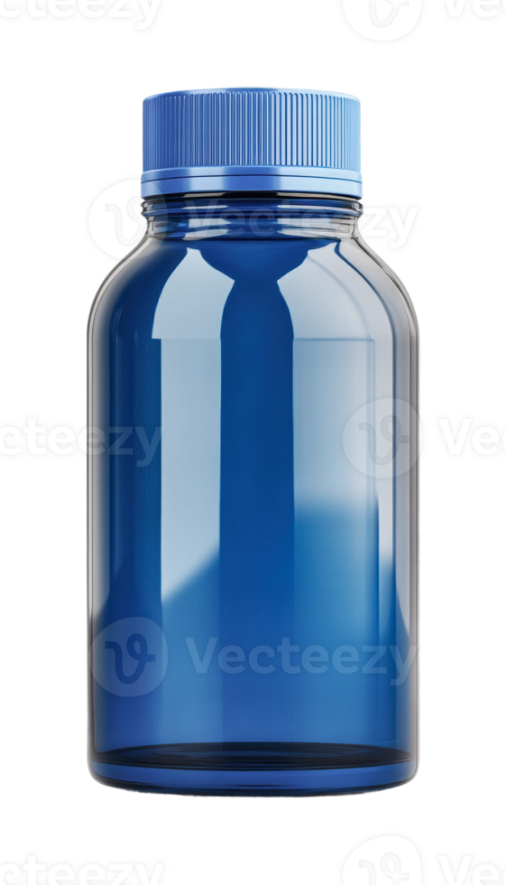 Blue transparent bottle with screw cap for storage and organization, cut out png