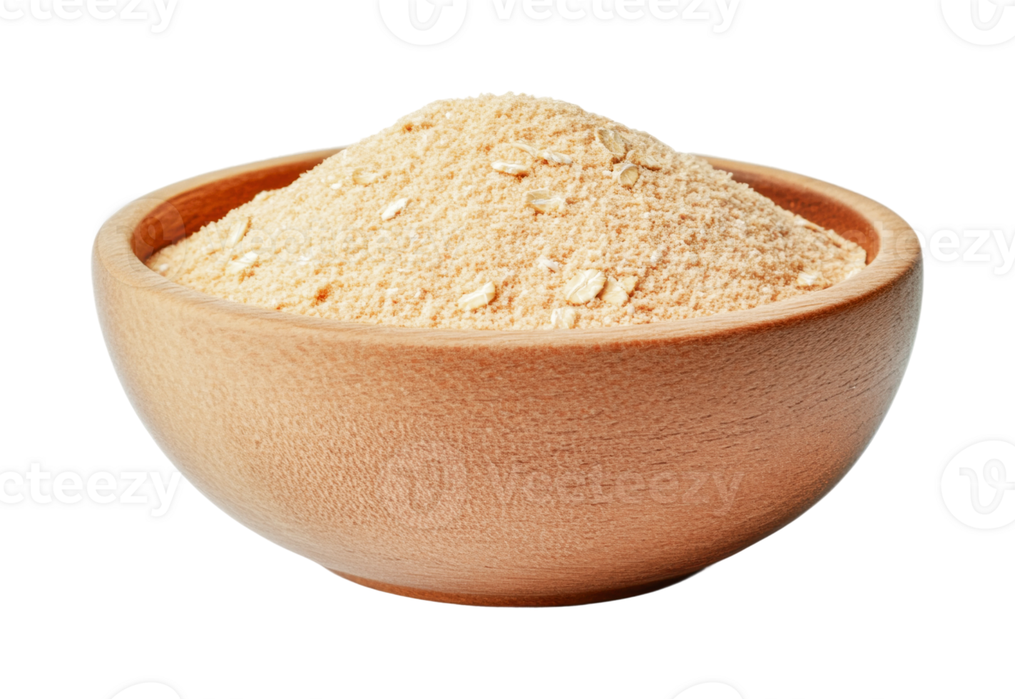 Wooden bowl of oat flour isolated, cut out png