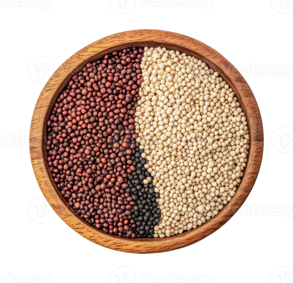 Assorted lentils and beans in wooden bowl, cut out png