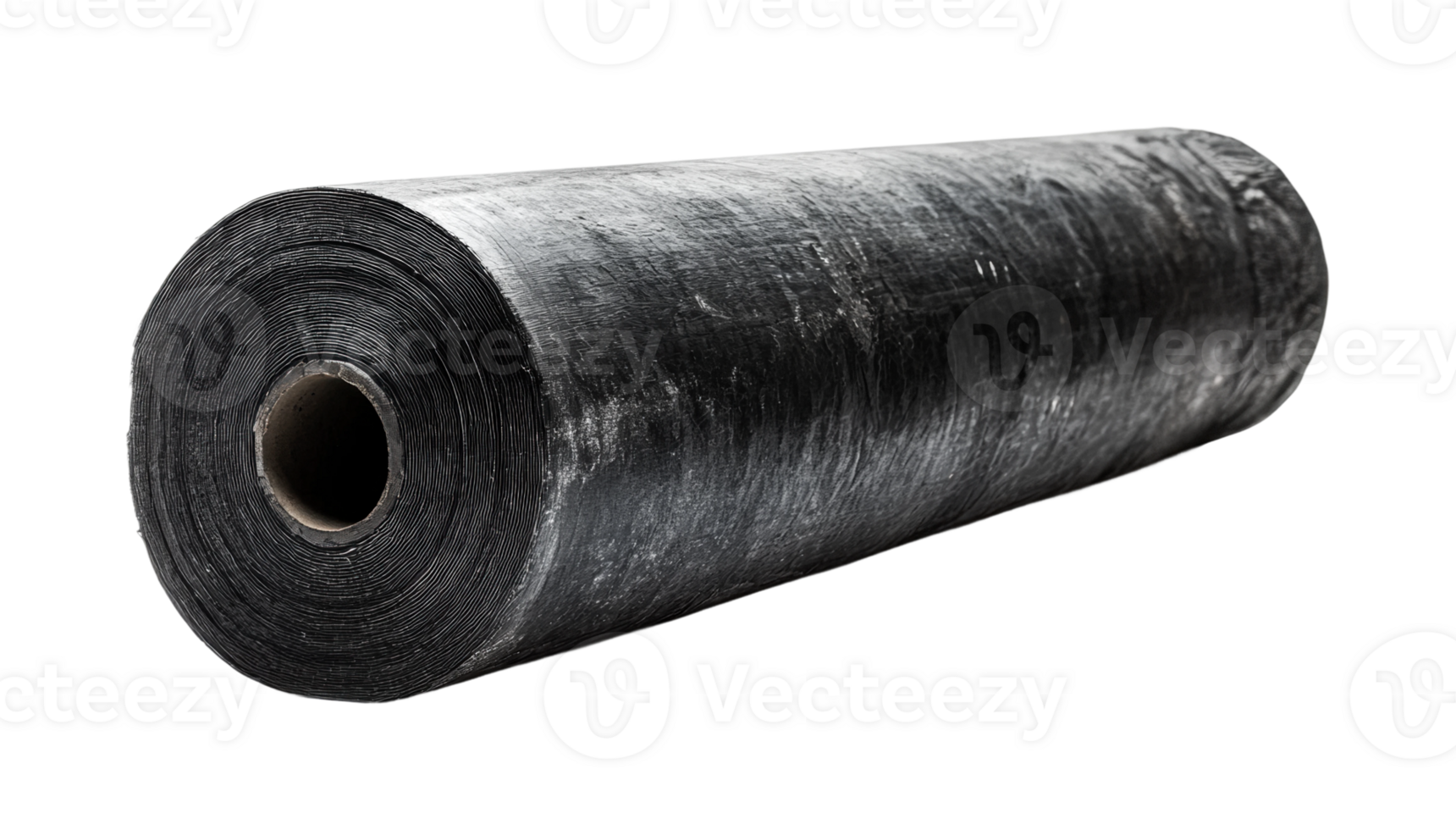 Large roll of industrial black roofing felt for waterproofing applications, cut out png