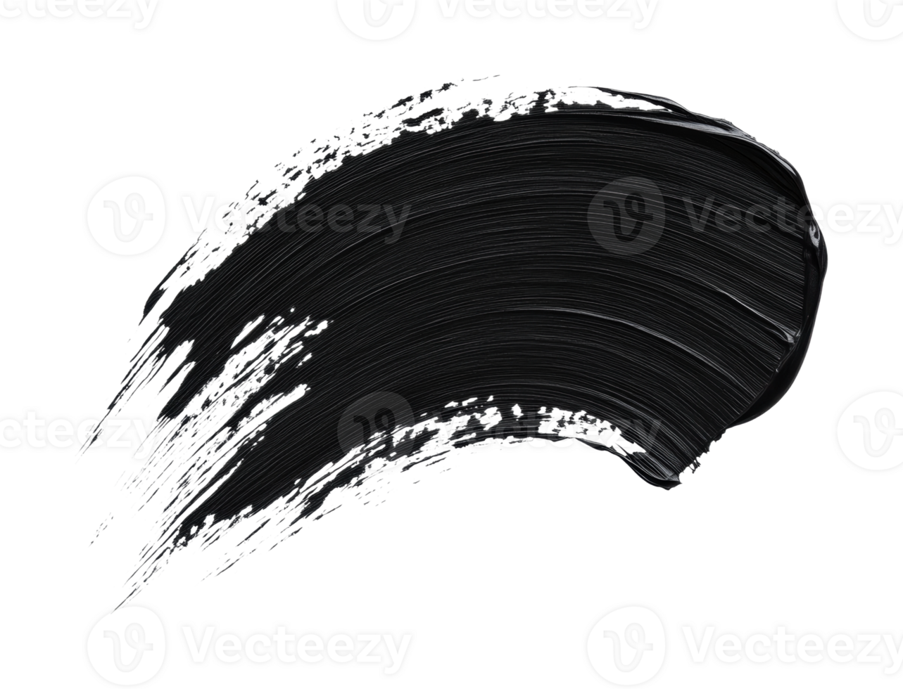 Bold black paint stroke with textured brushstroke curve on transparent background, cut out png
