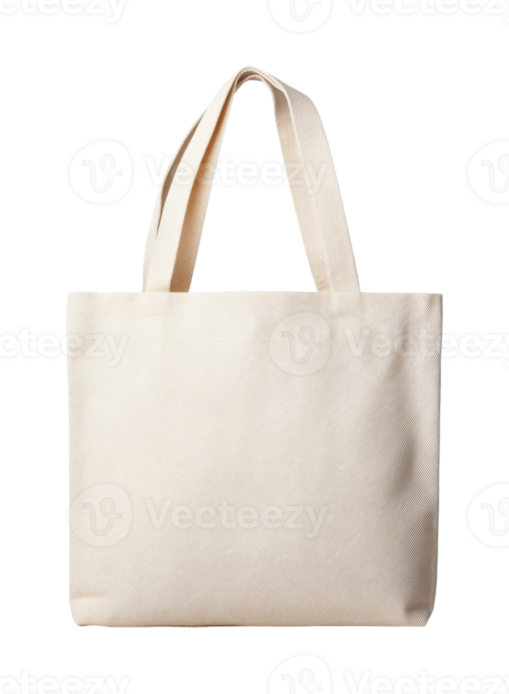 Simple beige canvas tote bag with handles, cut out png
