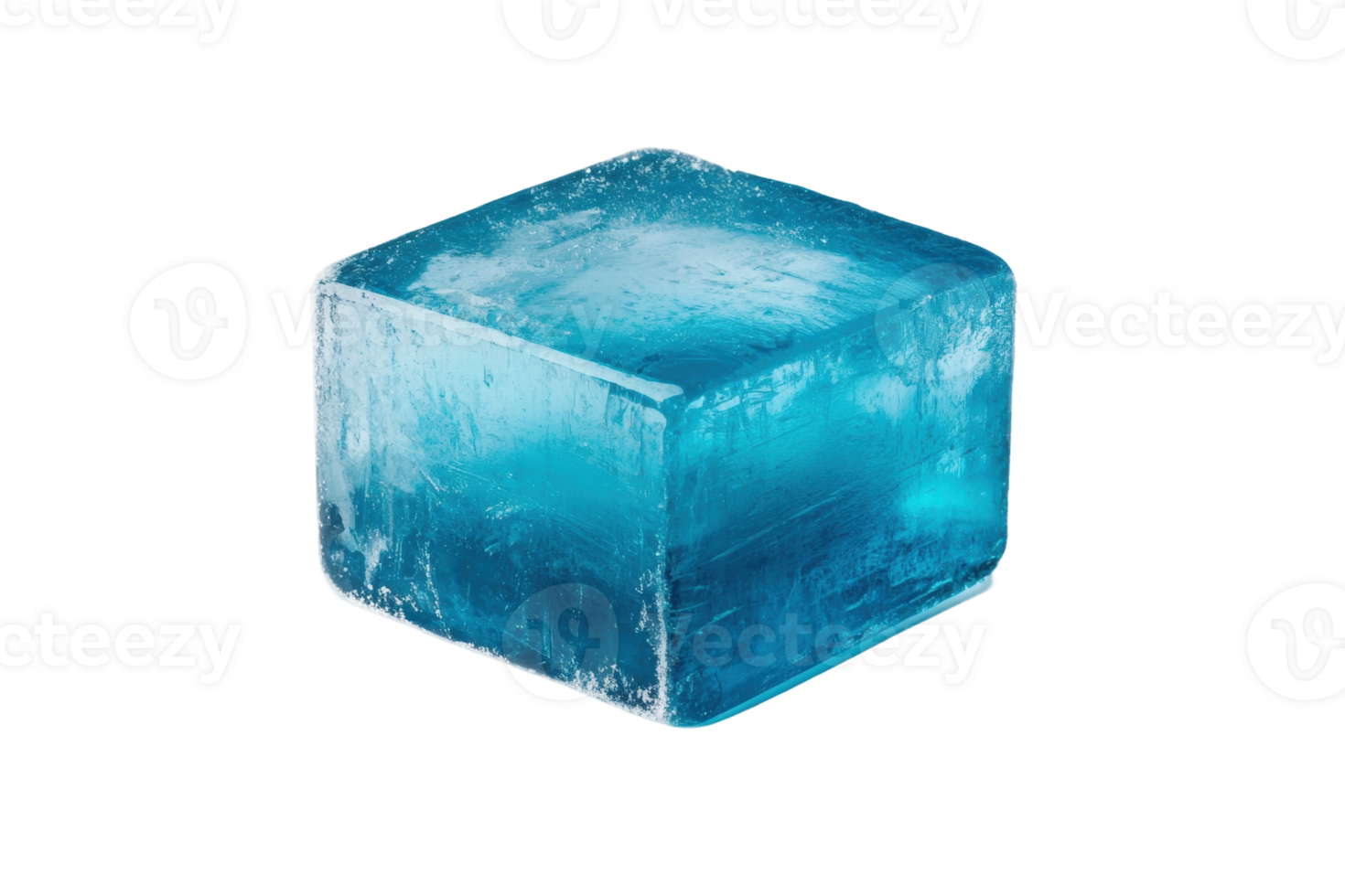 Blue ice cube highlighting texture and transparency, cut out png