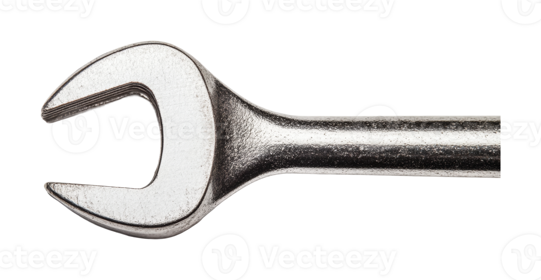 Chrome open-end wrench close-up, cut out png