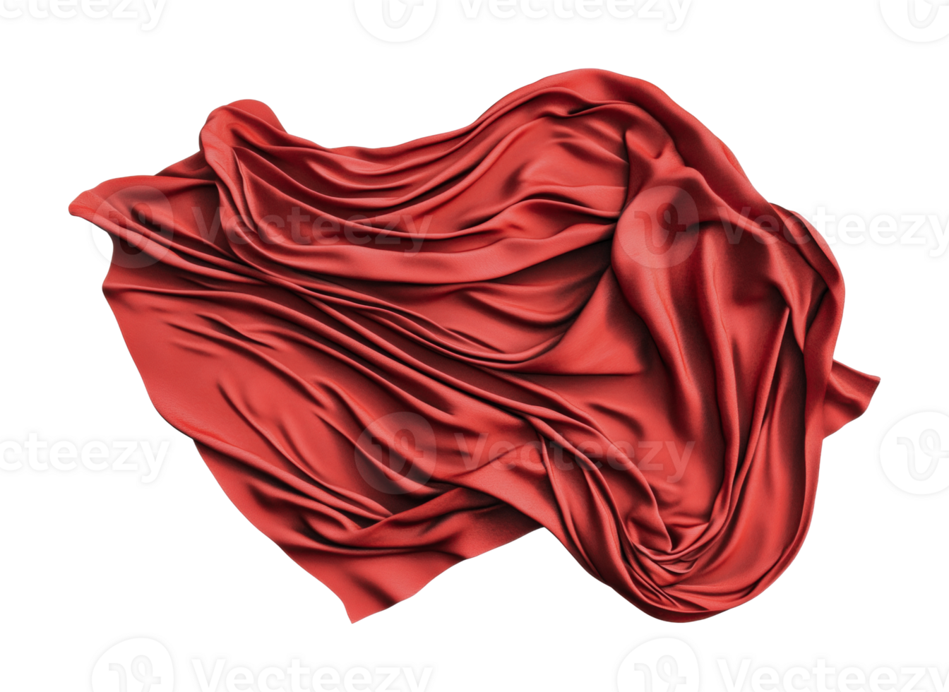 Flowing red silk fabric with intricate folds and texture, cut out png