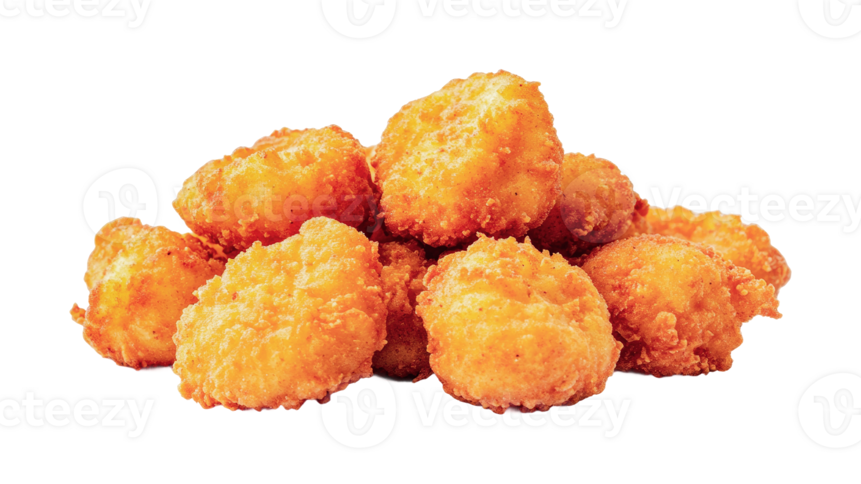 Delicious golden brown crispy chicken nuggets piled high for snack lovers, cut out png