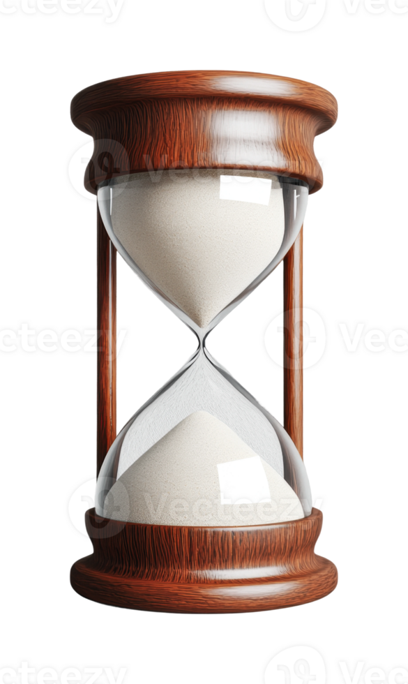 Vintage wooden hourglass with flowing sand depicting time passage, cut out png