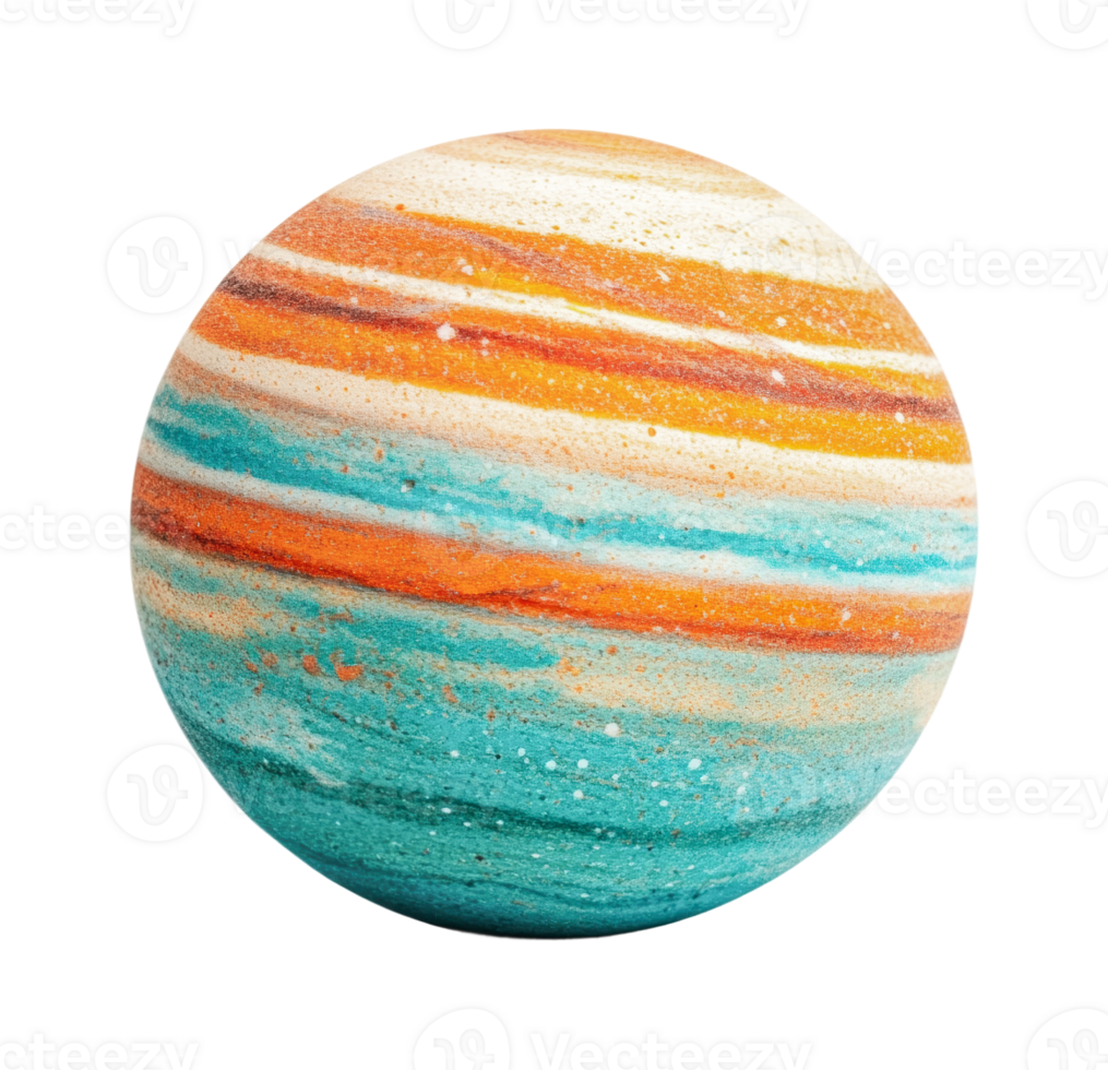 Colorful striped planet with orange and teal swirls, cut out png